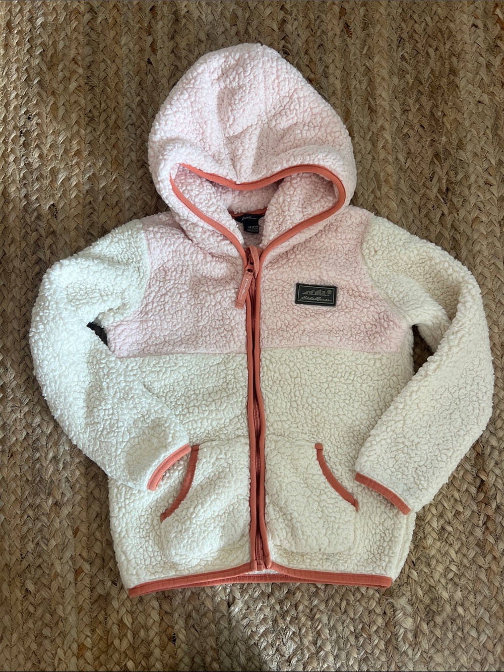 Girls Eddie Bauer Hooded Sherpa Jacket - Pink & Cream size 5 GUC